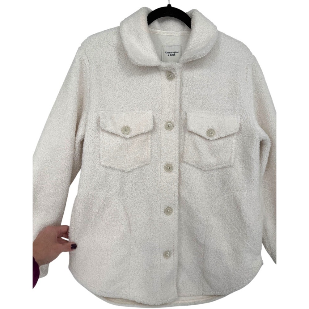 Abercrombie Fitch Women's Sherpa Fleece Shirt Jacket Shacket Cream Size Small - Picture 4 of 13